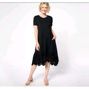 NWOT LOGO Lavish by Lori Goldstein 3XP Jersey Knit With Lace Hem Dress Black
